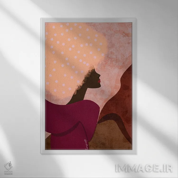 تابلو دکوراتیو دختر سیاه صورتی اثر لرین تیوری - نمای قابدار سفید