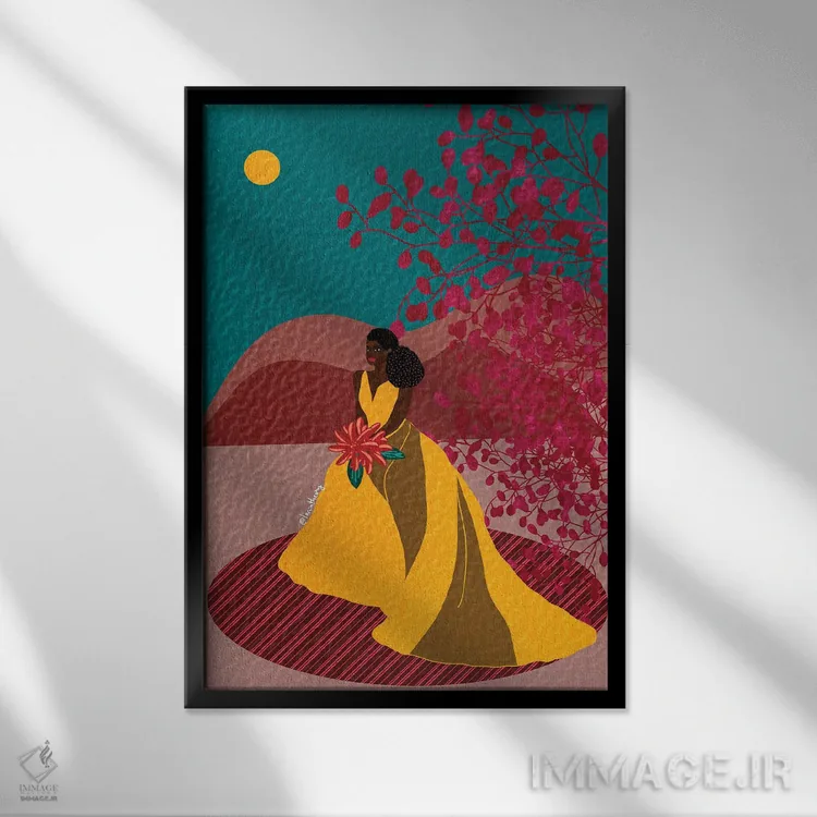 تابلو دکوراتیو زیبا نشسته اثر لرین تیوری - نمای قابدار مشکی