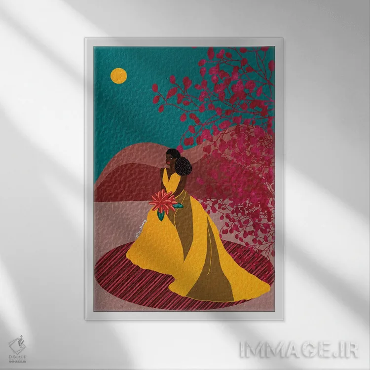 تابلو دکوراتیو زیبا نشسته اثر لرین تیوری - نمای قابدار سفید