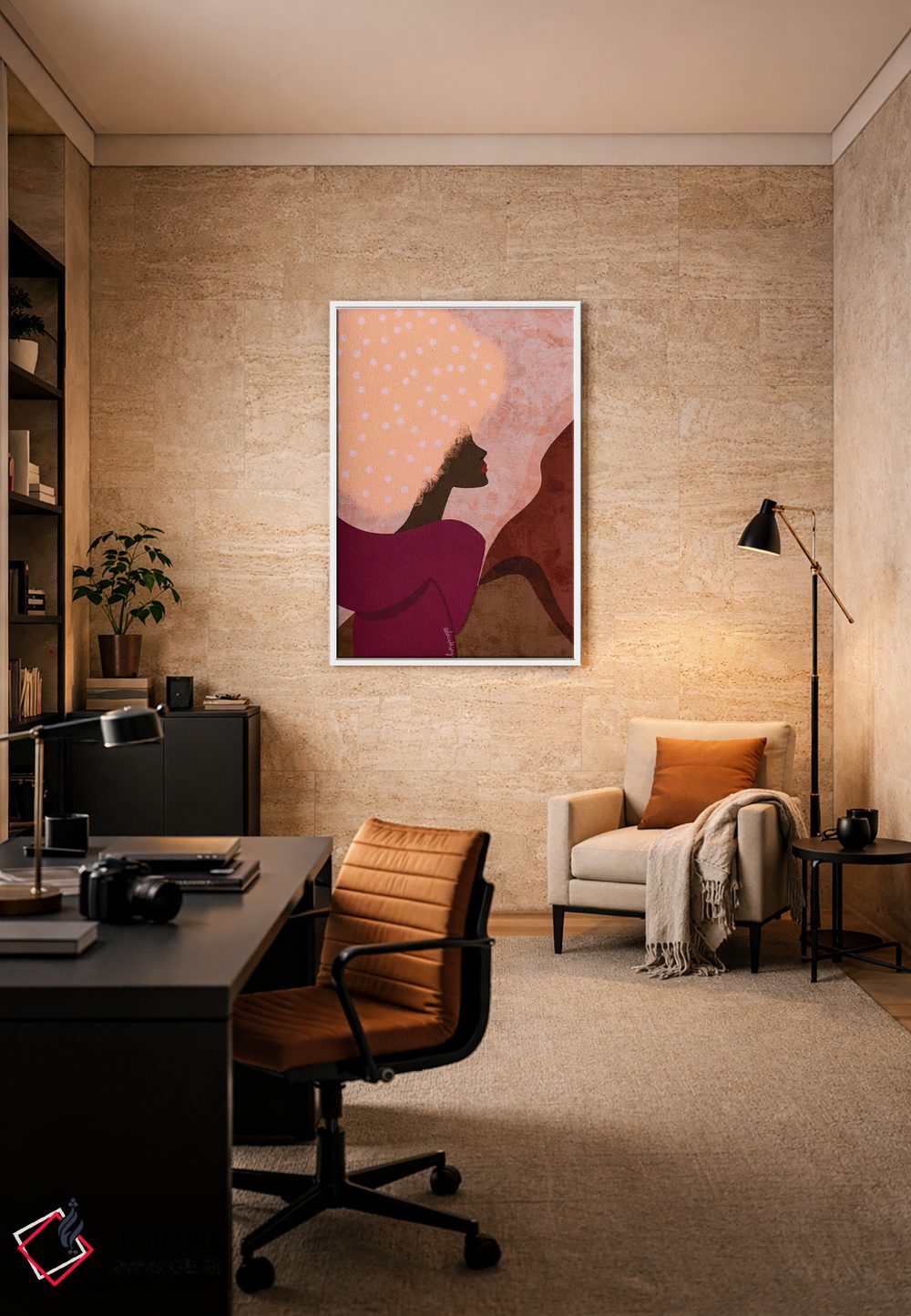 تابلو دکوراتیو دختر سیاه صورتی اثر لرین تیوری - D6W