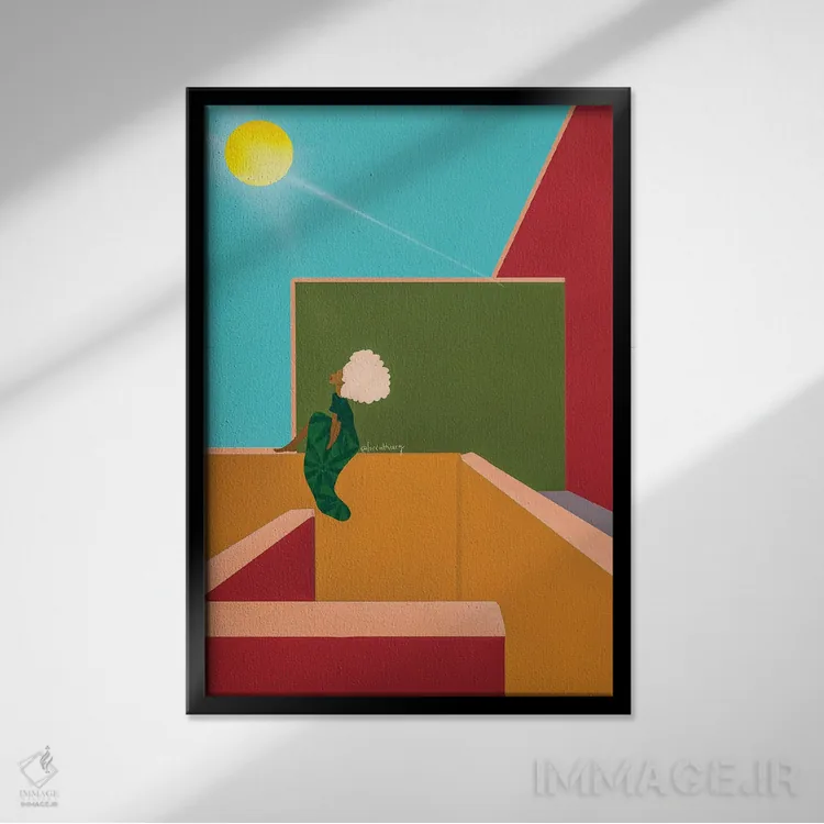 تابلو مینیمال آفتاب گرفتن اثر لرین تیوری - نمای قابدار مشکی