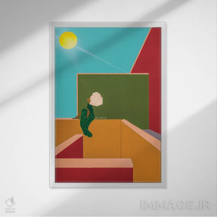 تابلو مینیمال آفتاب گرفتن اثر لرین تیوری - نمای قابدار سفید