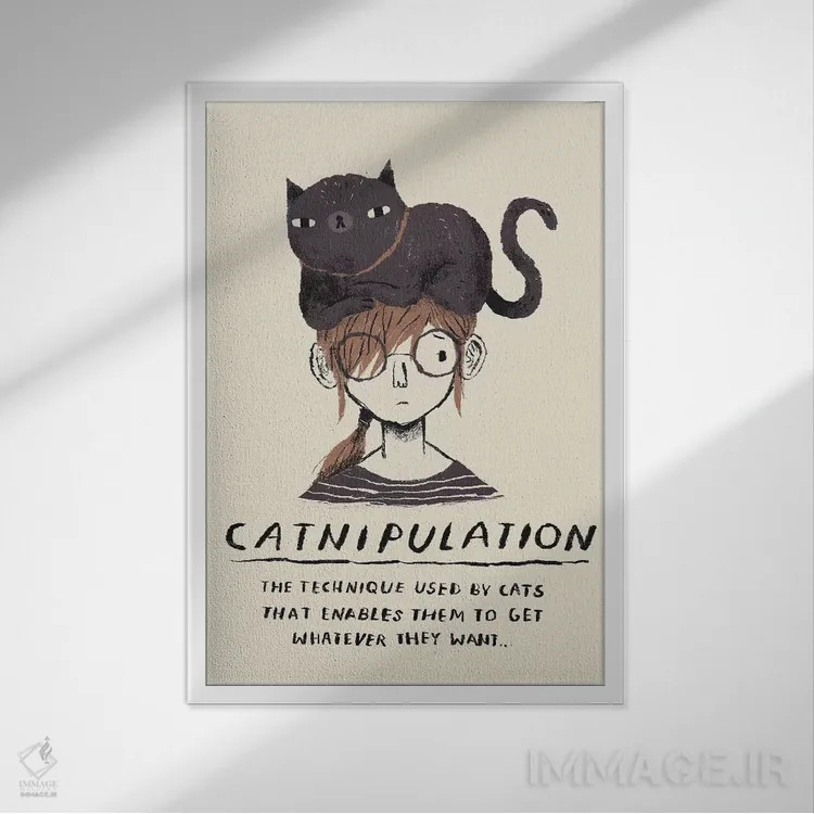 تابلو دکوراتیو بازیگوشی گربه وار اثر لوئیس روسکوش - نمای قابدار سفید