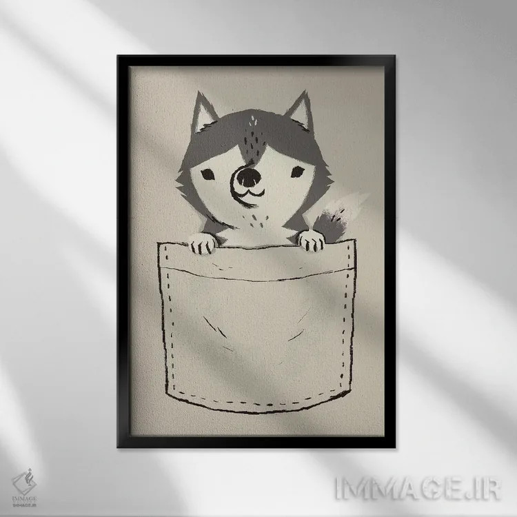 تابلو دکوراتیو هاسکی جیبی اثر لوئیس روسکوش - نمای قابدار مشکی