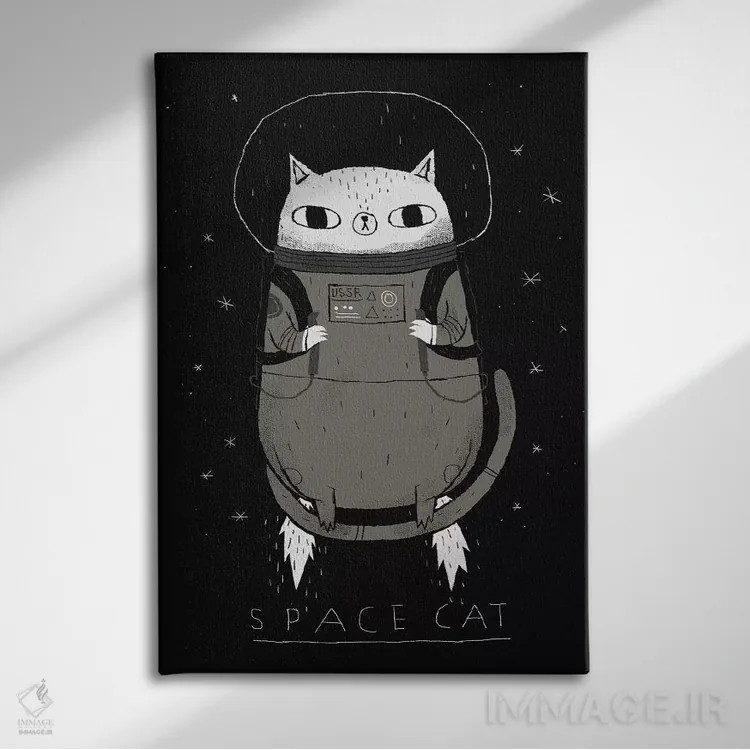 تابلو دکوراتیو گربه فضایی اثر لوئیس روسکوش - نمای روبهرو روی دیوار