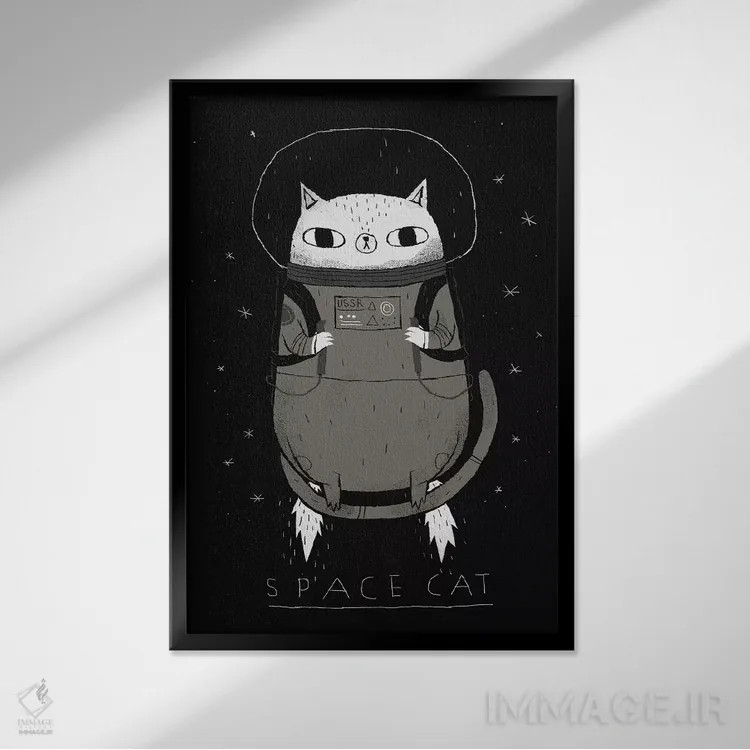 تابلو دکوراتیو گربه فضایی اثر لوئیس روسکوش - نمای قابدار مشکی