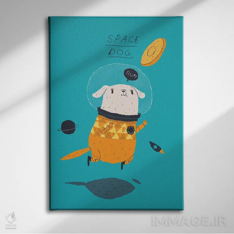 تابلو دکوراتیو سگ فضایی اثر لوئیس روسکوش - نمای روبهرو روی دیوار