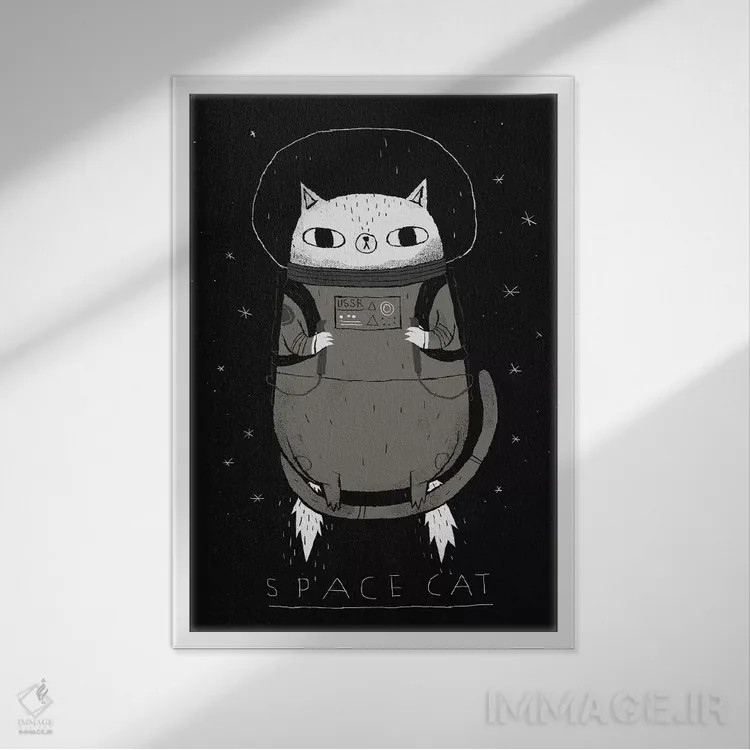 تابلو دکوراتیو گربه فضایی اثر لوئیس روسکوش - نمای قابدار سفید