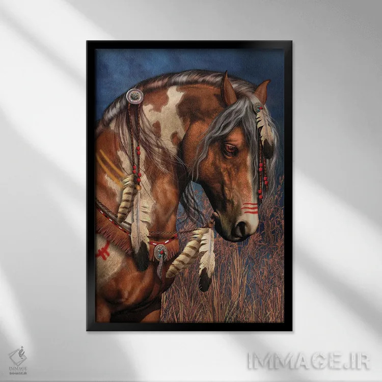 تابلو دکوراتیو اسب جنگی اثر لوری پرایندل - نمای قابدار مشکی