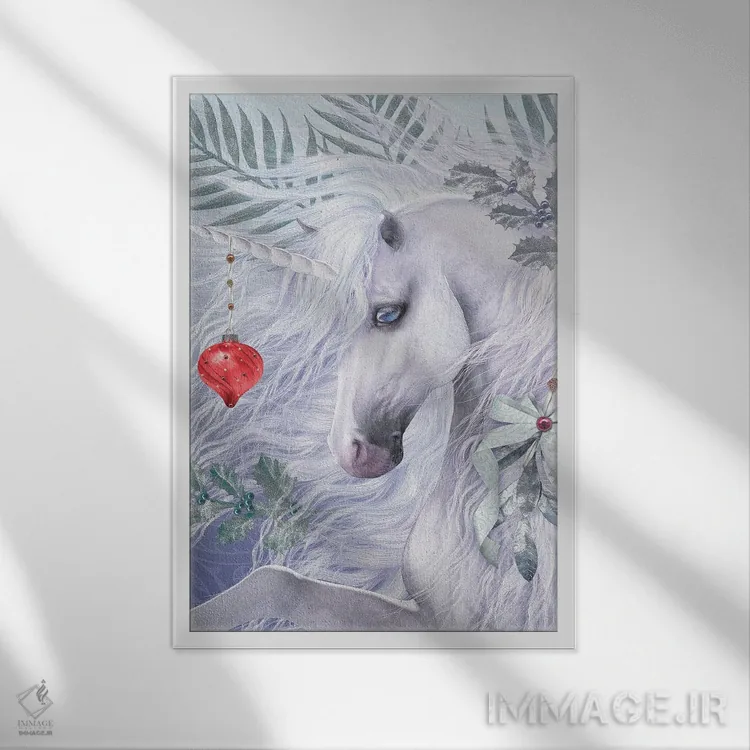 تابلو دکوراتیو تک شاخ کریسمسی اثر لوری پرایندل - نمای قابدار سفید