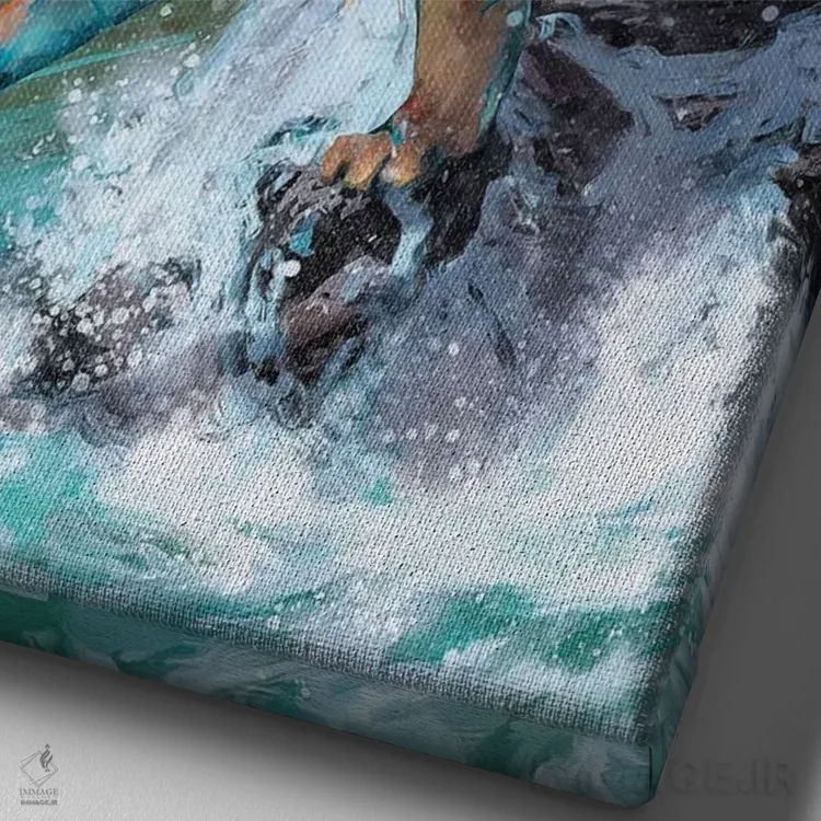 تابلو دکوراتیو ببر آبی اثر لوییز گلبی - نمای نزدیک بافت بوم