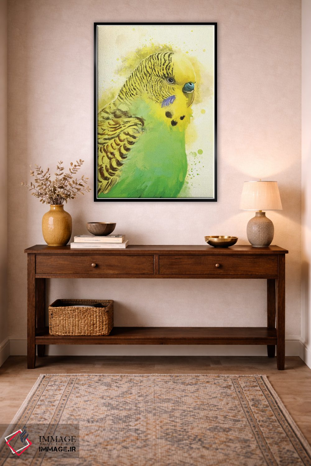 تابلو دکوراتیو پرتره مرغ عشق سبز اثر لوییز گلبی - D5B