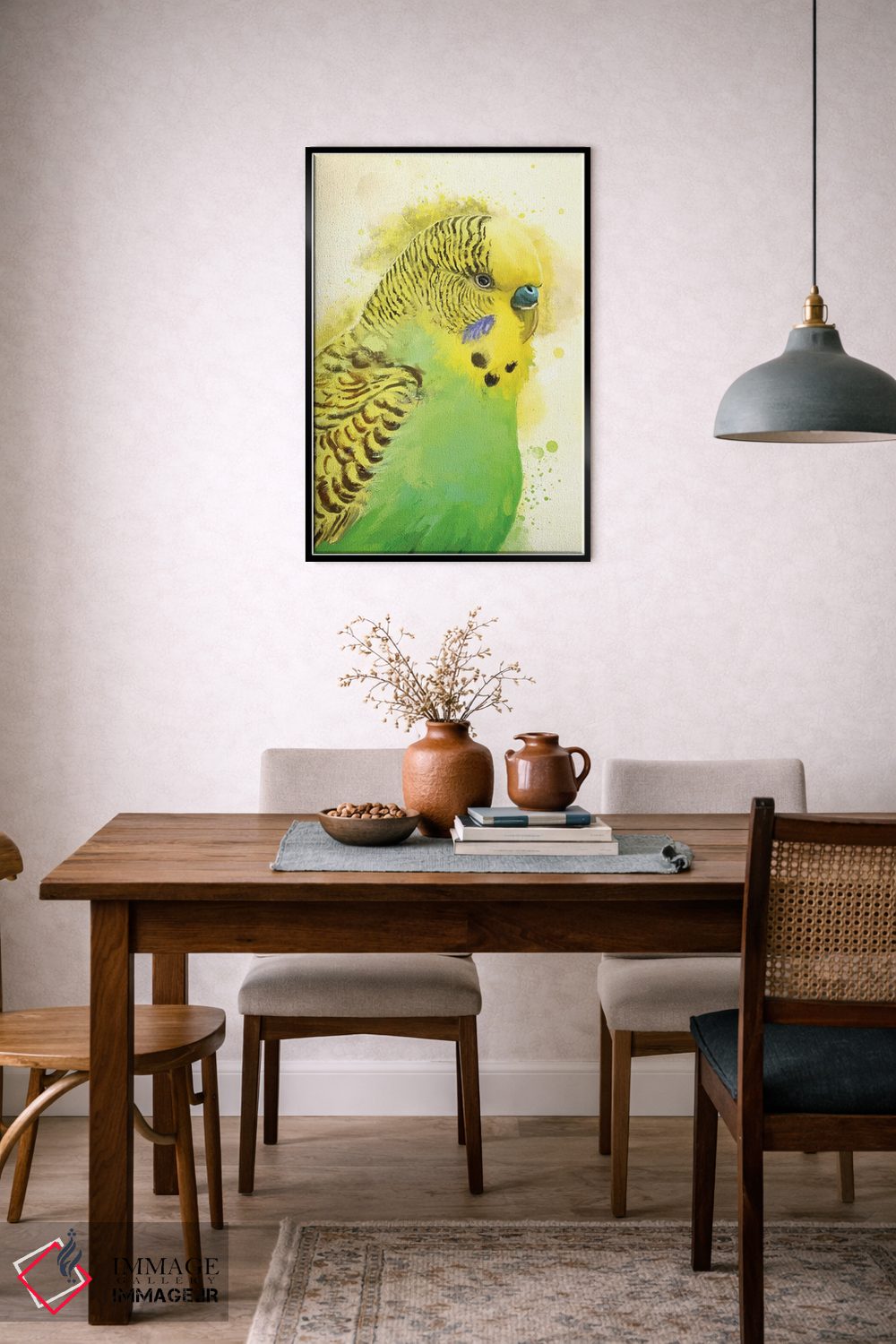 تابلو دکوراتیو پرتره مرغ عشق سبز اثر لوییز گلبی - D6B