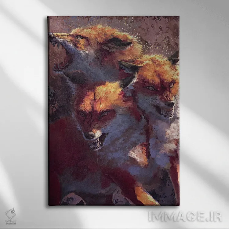 تابلو دکوراتیو روباه سه سر اثر لوییز گلبی - نمای روبهرو روی دیوار