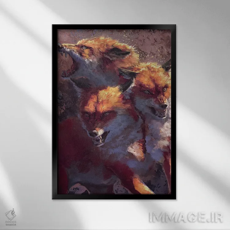 تابلو دکوراتیو روباه سه سر اثر لوییز گلبی - نمای قابدار مشکی