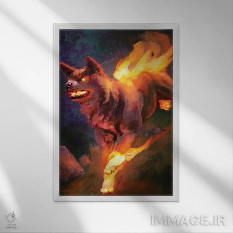 تابلو دکوراتیو سگ آتشین اثر لوییز گلبی - نمای قابدار سفید