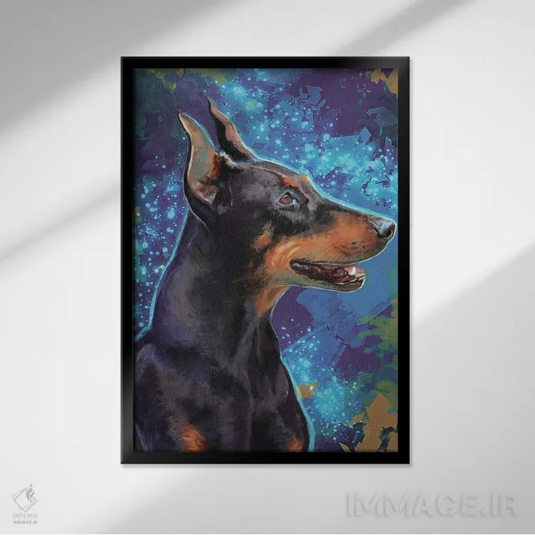 تابلو دکوراتیو دوبرمن اثر لوییز گلبی - نمای قابدار مشکی