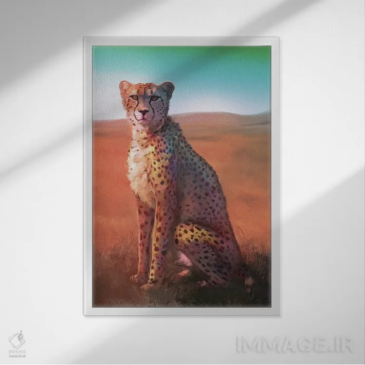 تابلو دکوراتیو یوزپلنگ ساوانا اثر لوییز گلبی - نمای قابدار سفید