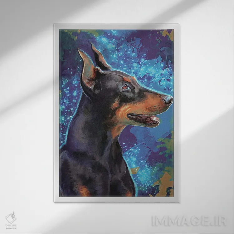 تابلو دکوراتیو دوبرمن اثر لوییز گلبی - نمای قابدار سفید