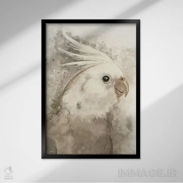 تابلو دکوراتیو کاکاتیل صورت سفید اثر لوییز گلبی - نمای قابدار مشکی