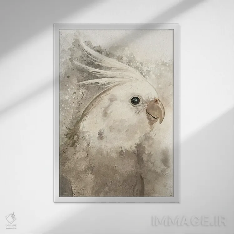 تابلو دکوراتیو کاکاتیل صورت سفید اثر لوییز گلبی - نمای قابدار سفید