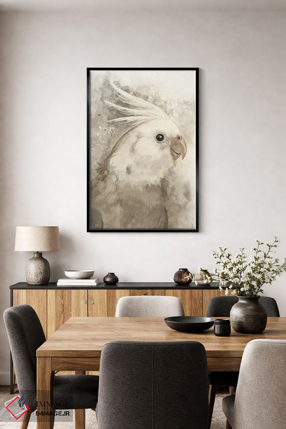 تابلو دکوراتیو کاکاتیل صورت سفید اثر لوییز گلبی - D5B