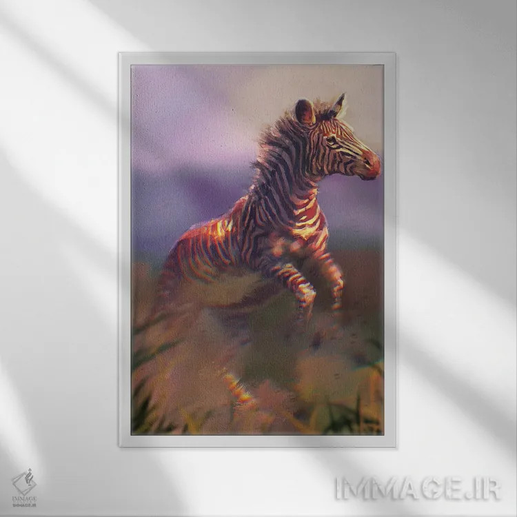 تابلو دکوراتیو گورخر گریوی اثر لوییز گلبی - نمای قابدار سفید