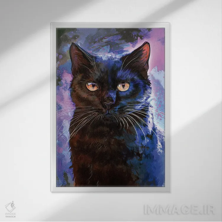 تابلو دکوراتیو گربه سیاه اثر لوییز گلبی - نمای قابدار سفید