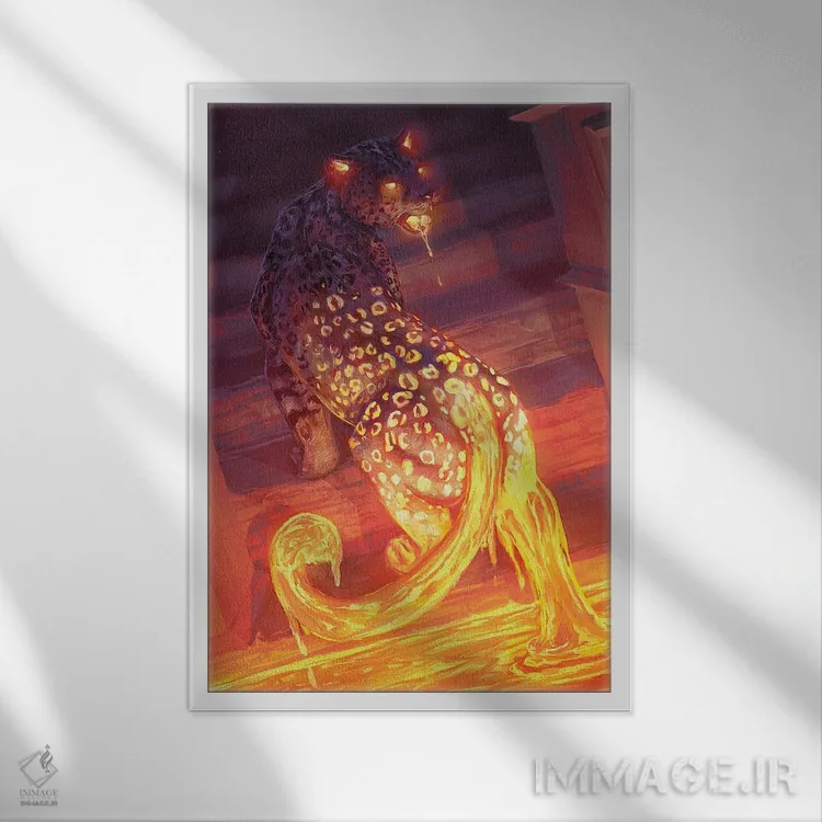 تابلو دکوراتیو پلنگ گدازه اثر لوییز گلبی - نمای قابدار سفید