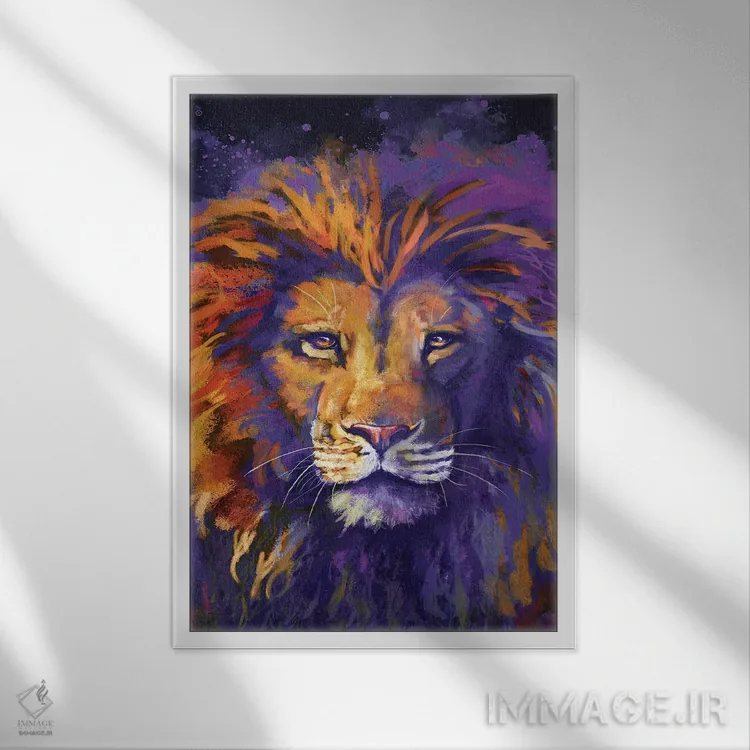 تابلو دکوراتیو شاه شیرها اثر لوییز گلبی - نمای قابدار سفید