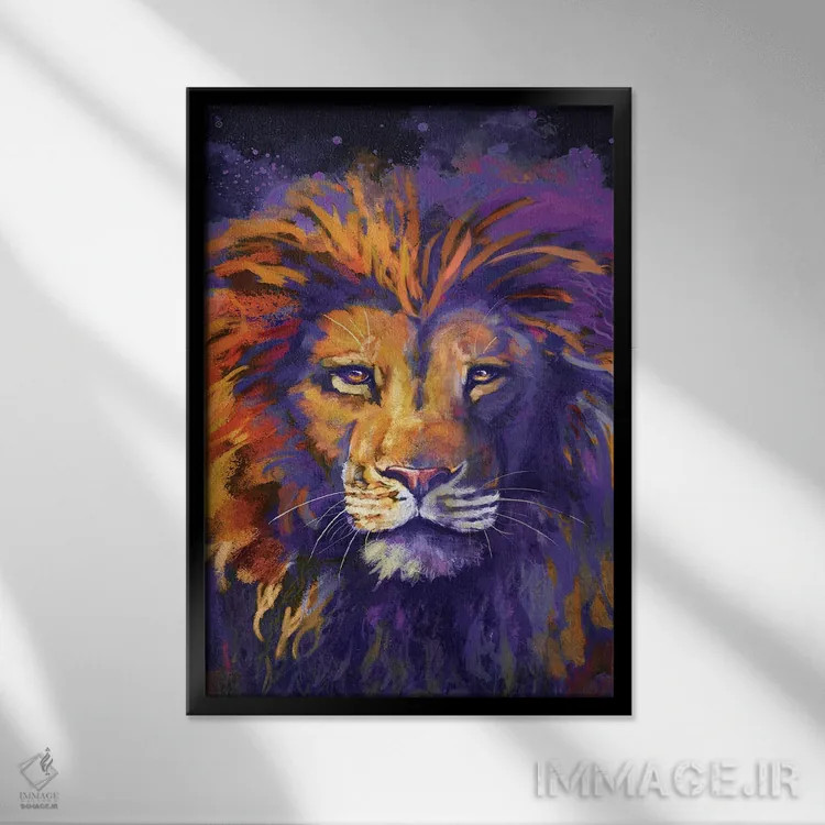 تابلو دکوراتیو شاه شیرها اثر لوییز گلبی - نمای قابدار مشکی