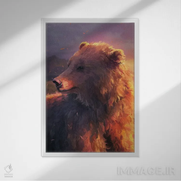 تابلو دکوراتیو خرس قهوه ای مارسیکا اثر لوییز گلبی - نمای قابدار سفید