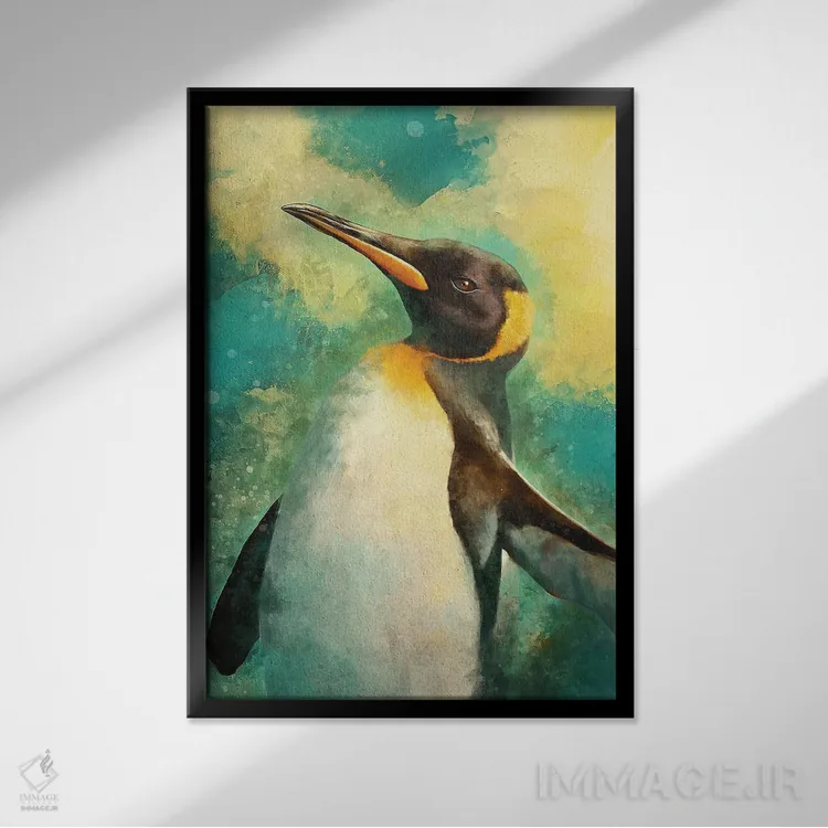 تابلو دکوراتیو پنگوئن اثر لوییز گلبی - نمای قابدار مشکی