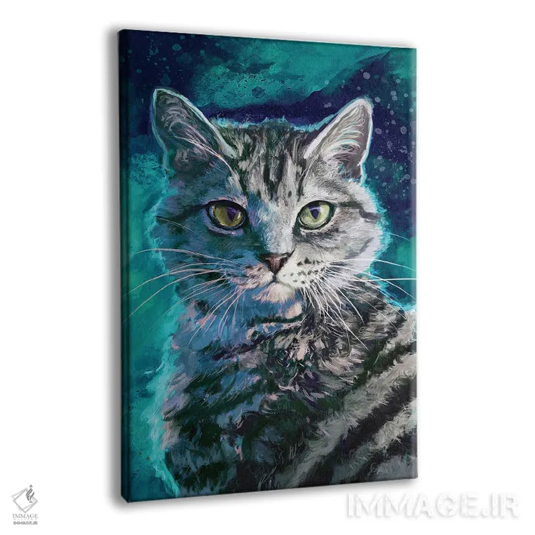 تابلو دکوراتیو گربه خط دار نقره ای اثر لوییز گلبی - نمای پرسپکتیو محصول