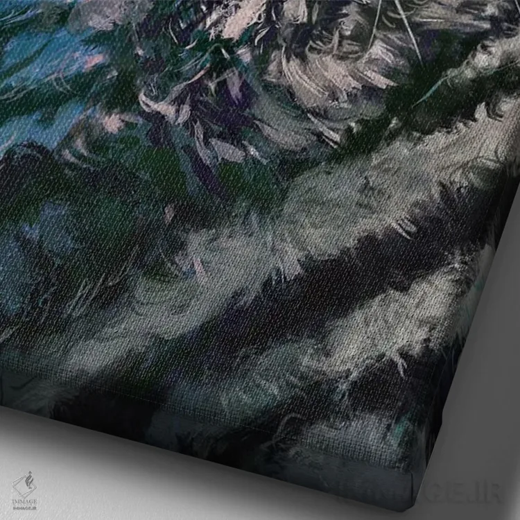 تابلو دکوراتیو گربه خط دار نقره ای اثر لوییز گلبی - نمای نزدیک بافت بوم