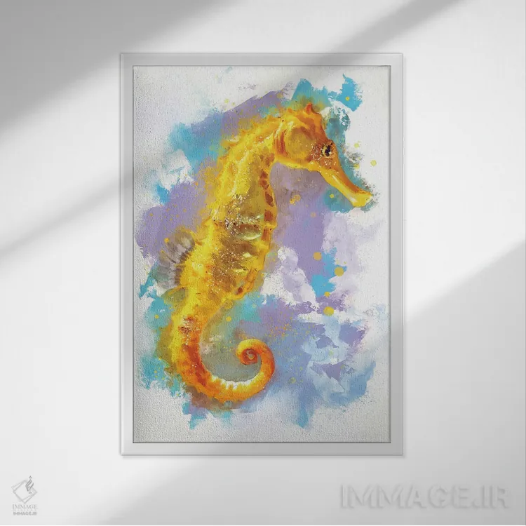 تابلو دکوراتیو اسب دریایی اثر لوییز گلبی - نمای قابدار سفید