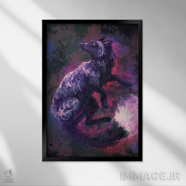 تابلو دکوراتیو روباه نقره ای اثر لوییز گلبی - نمای قابدار مشکی