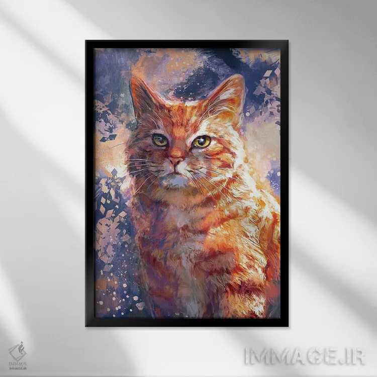 تابلو دکوراتیو گربه نارنجی اثر لوییز گلبی - نمای قابدار مشکی