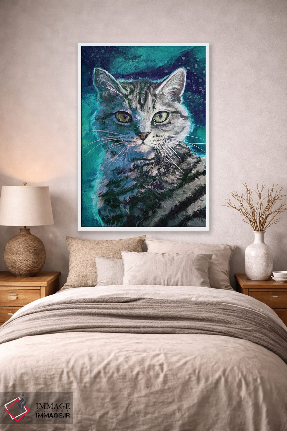 تابلو دکوراتیو گربه خط دار نقره ای اثر لوییز گلبی - D1W