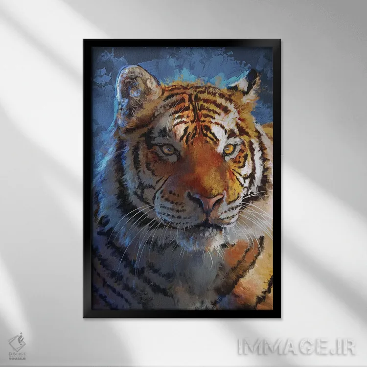 تابلو دکوراتیو ببر آبی اثر لوییز گلبی - نمای قابدار مشکی