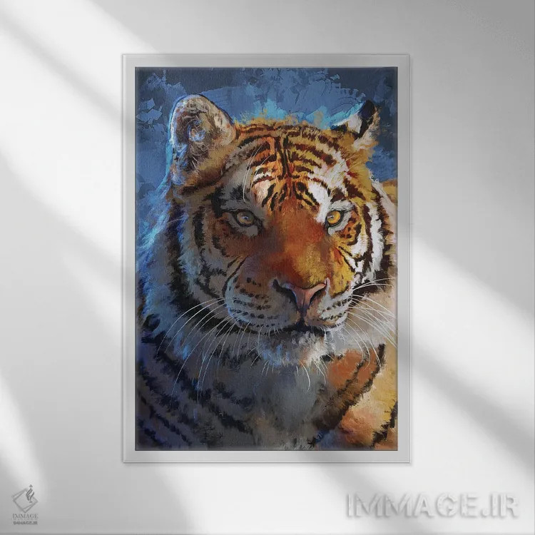 تابلو دکوراتیو ببر آبی اثر لوییز گلبی - نمای قابدار سفید