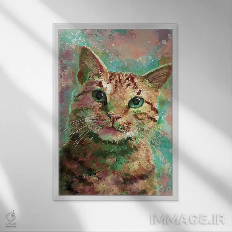 تابلو دکوراتیو گربه خط دار اثر لوییز گلبی - نمای قابدار سفید