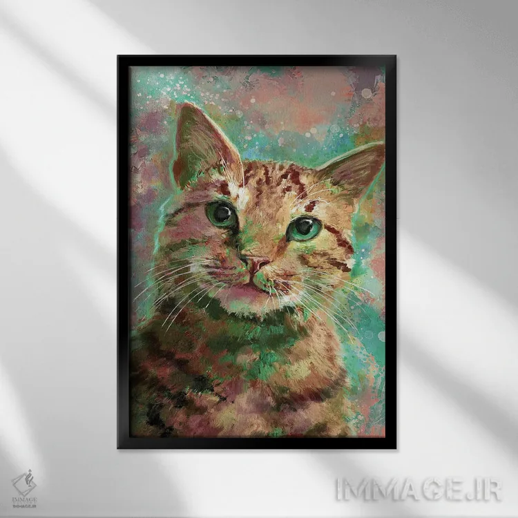 تابلو دکوراتیو گربه خط دار اثر لوییز گلبی - نمای قابدار مشکی