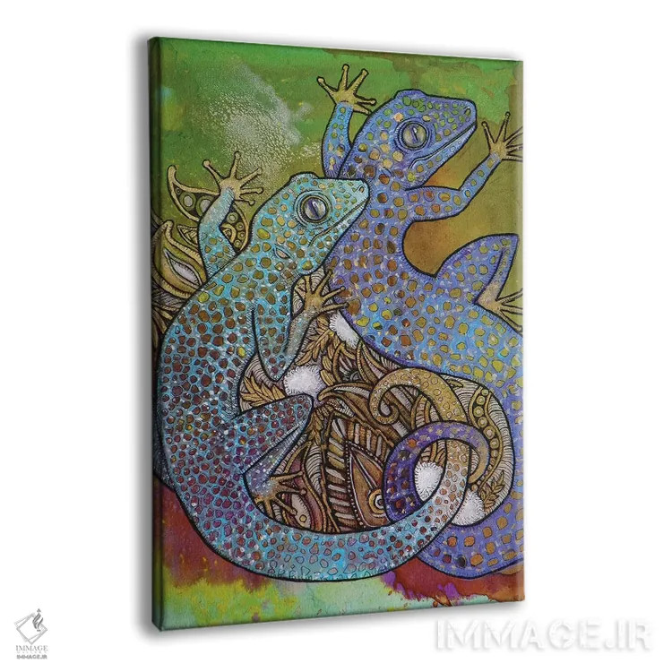 تابلو دکوراتیو گکوهای آبی اثر لینت شلی - نمای پرسپکتیو محصول