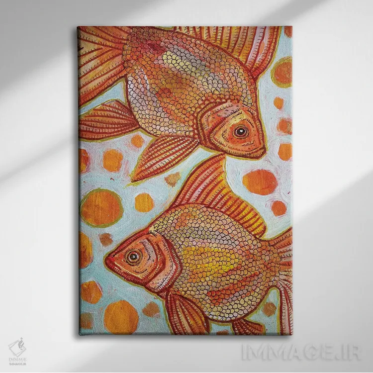 تابلو دکوراتیو دو ماهی طلایی اثر لینت شلی - نمای روبهرو روی دیوار