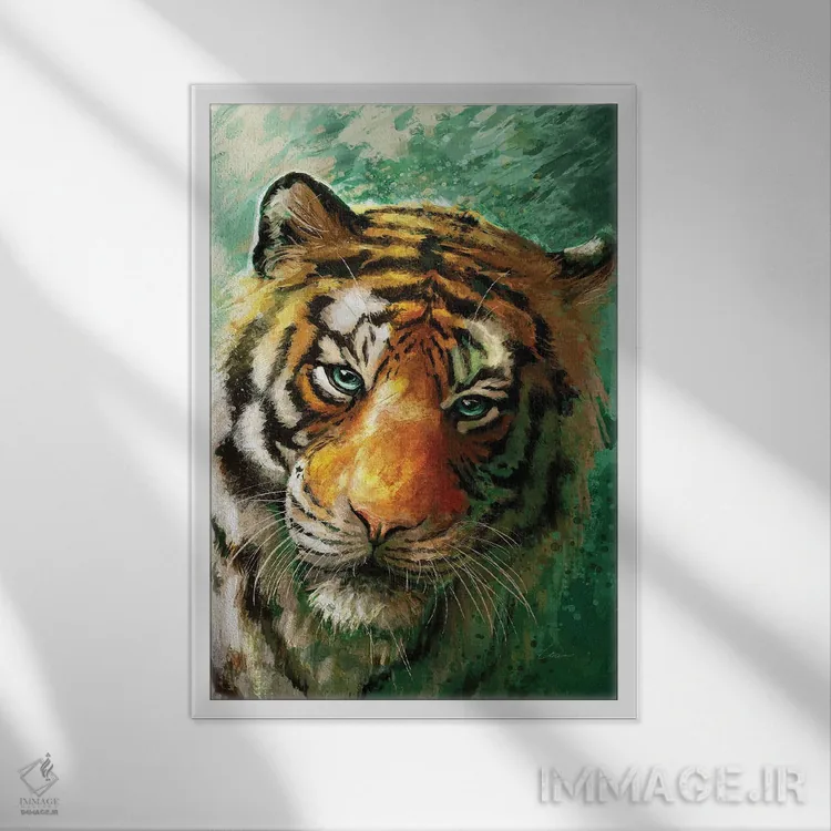 تابلو دکوراتیو ببر یشم اثر لوییز گلبی - نمای قابدار سفید
