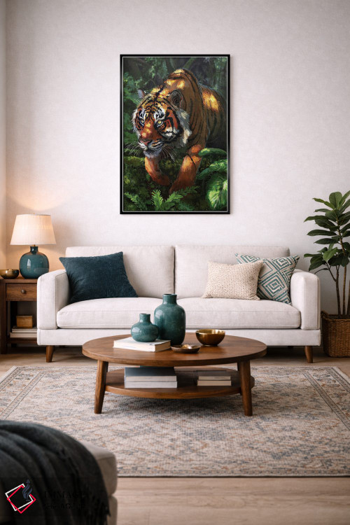 تابلو دکوراتیو ببر کمین کرده اثر لوییز گلبی - D4B