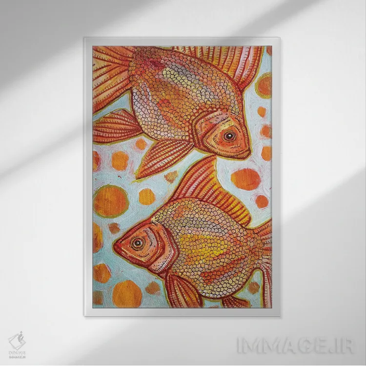 تابلو دکوراتیو دو ماهی طلایی اثر لینت شلی - نمای قابدار سفید