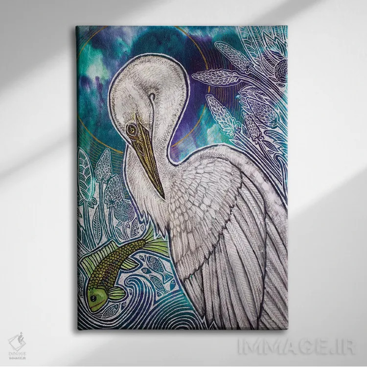 تابلو دکوراتیو حواصیل سفید بزرگ اثر لینت شلی - نمای روبهرو روی دیوار