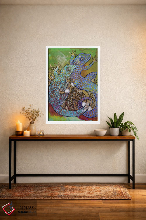 تابلو دکوراتیو گکوهای آبی اثر لینت شلی - D4W